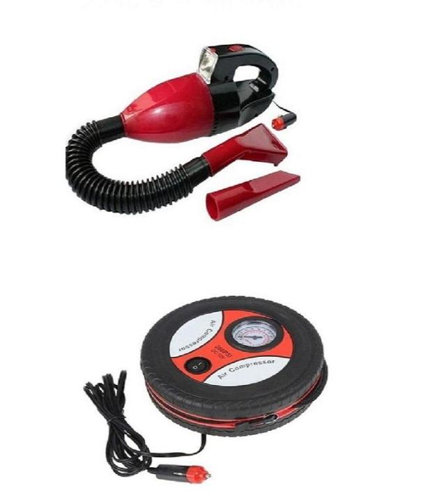 Pack Car Vacuum Cleaner &  Car Air Compressor Pump Red