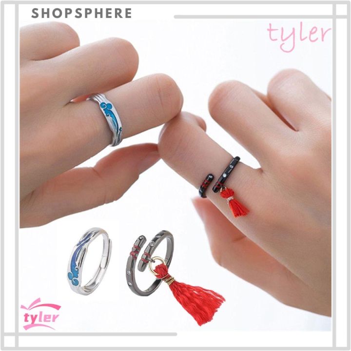 ShopSphere TYLER1 Wedding Korean Finger Rings Hanfu MDZS Cosplay Props Opening Couple Rings Lovers Grandmaster of Demonic Cultivation Elegant Chinese Style Mo Dao Zu Shi Tassel