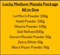 Lucky Masala Medium Package All in One | Lal Mirch Powder 200g | Haldi Powder 100g | Dhania Powder 100g | Salt Refined 800g | Garam Masala Powder 50g | Zeera White 50g | Black Peper Powder 50g. 