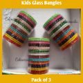 Pack of 3 | Kids Glass Bangles Multi Colour 24 pieces/ 2 Dozen velvet & Glitter glass bangles for baby girls ( bachio ko choria. 