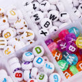 1 Box Round Acrylic English Alphabet Letter Beads Set With Stretch Cords For Name Bracelets Jewelry Making Kit For Children Gift. 