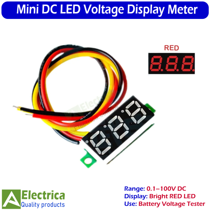 Mini DC Voltmeter 0.1V–100V Three-Wire 0.28" RED LED Display Battery Voltage Tester – DC 3.5V–30V Panel Meter for Car, Solar, and Electronics Projects by Electrica
