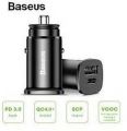 BASEUS PPS Smart Car Charger (PD 3.0 FOR Phone, QC 4.0 FOR ANDROID AND SCP FOR HUAWI / 30W MAX) Type-C PD + USB Quick Charge DUAL PORT Car Adapter. 