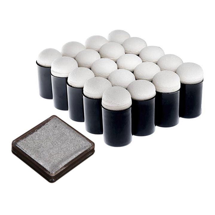 1 Pcs Ink Pad Stamp Pad Silver & 50 Pcs Finger Sponge Dauber Painting Ink Pad Stamping Brush Craft Case