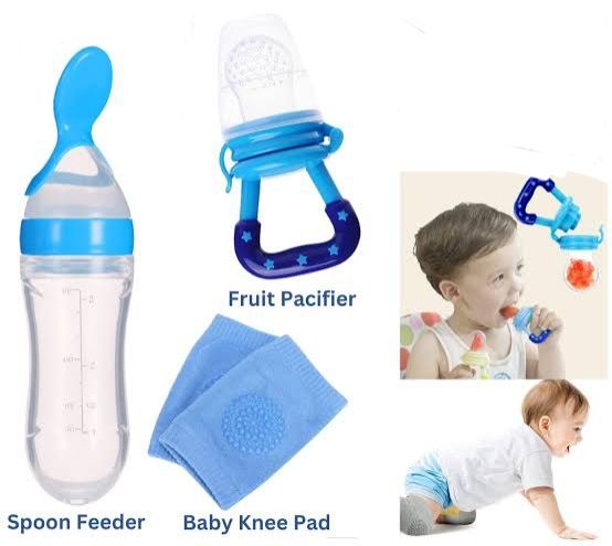 3 pes baby feeding set -Mumlove Baby Bottle Feeding Kit With Teether Pacifier And Dosing Spoon For Infants And Toddlers-Baby Silicone Squeeze Spoon Feeder with Fruit Pacifier