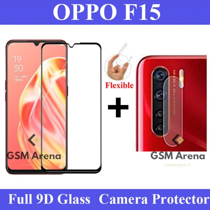 Oppo F15 Full Black 9D10D11D21D5D6D Tempered Glass Edge to Edge Full Glue Screen Protector + Back Camera 9H Gorilla Flexible Protector For Oppo F15
