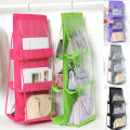6 Pockets Hanging Purse Handbag Organizer Clear Hanging Shelf Bag Collection Storage Holder Collection Wardrobe Closet Space Saving Anti-dust Cover. 