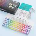 Tezarre TK63 Pro Blue Switch  Wireless Keyboard Bluetooth/2.4G/USB Wired ARGB Mechanical Gaming Keyboard RGB Backlit PBT Pudding Keycaps Hot-Swappable 3 modes Software Supported Bluetooth blue switch ( black & white ). 