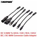 DC 5.5MM To 3P GX16 3-Pin XLR RCA IEC 3P GX12 DC 8MM Connector Cable Adapter For Scooter Electric Bike Charger Accessories Plug. 