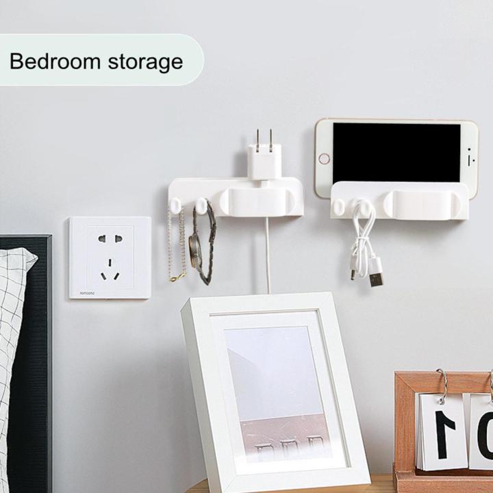 Wall Mount Phone Plug Holder Mobile Phone Charging Stand Air Conditioner TV Remote Control Storage Box Home Storage Key Holders Rack