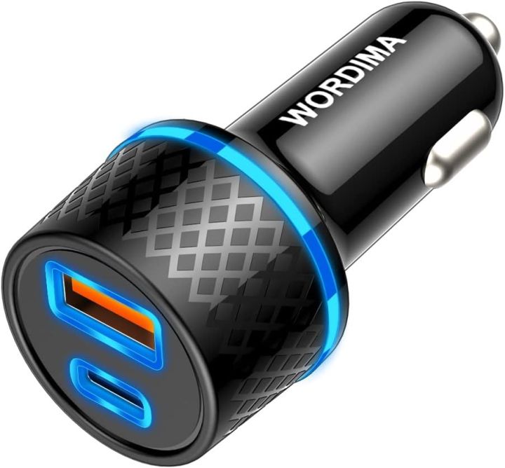 USB Car Charger, WORDIMA USB C Car Charger PD20W/PPS20W & QC3.0 18W/SCP22.5W Car Adapter, Compatible with iPhone13 pro max/iPad Pro/Samsung/Google Pixel/Oneplus (Black)