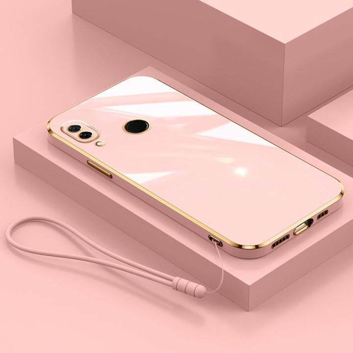 For Huawei Nova 3i Cover with Wrist Strap Fashion Shiny Plating Square Bumper Girls Phone Case Soft TPU Silicone Shockproof Protective Back Cover