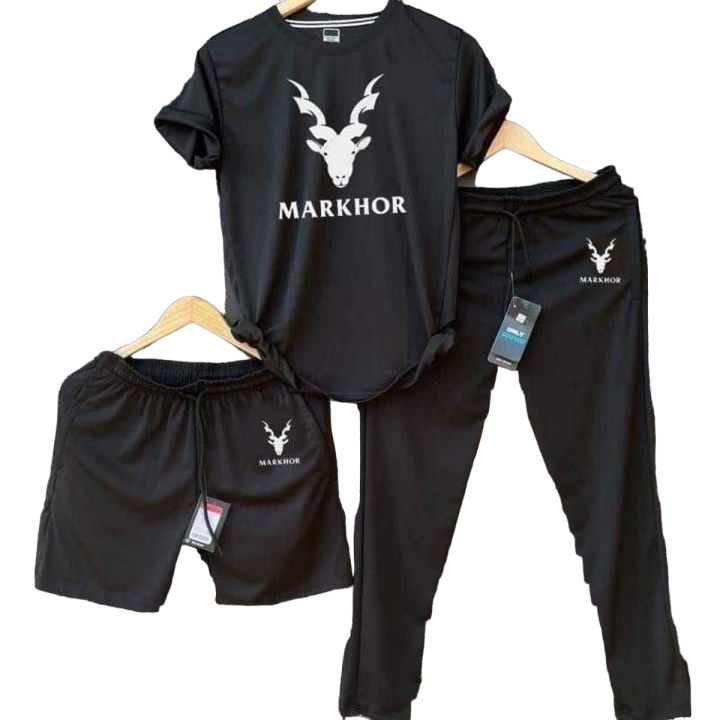 Pack Of 3 Summer Tracksuit Set for Men (T-shirt + Trouser + Short)