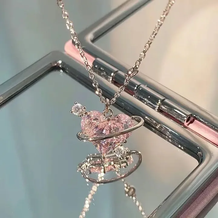 Heart%20Pendant%20Pink%20Crystal%20Necklace%20For%20Women%20Girl%20Elegant%20and%20Sweet%20Punk%20Party%20Jewelry%20Clavicle%20Chain%20-%20Image%203
