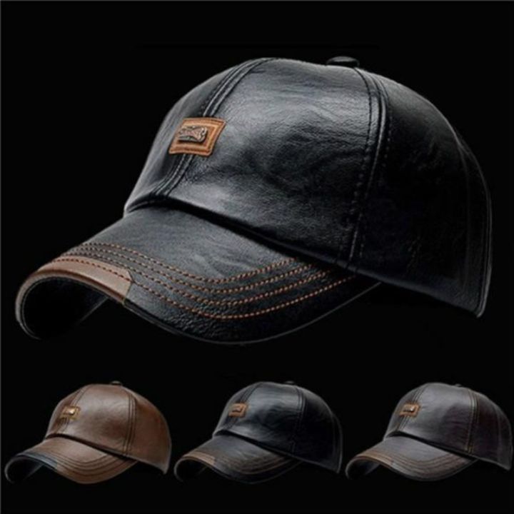 Casual Hat Autumn and Winter Plus Velvet Cap Leather Baseball Cap for Men