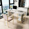 Modern Style Computer Desk Marble Effect Laminated Wood Sheet Top Rectangular Office Desk With Storage Shelf. 