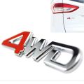 3D 4WD Logo Red and Silver Chrome Sticker - Metal 4 Wheel Drive Decal for Car, Truck, SUV, Off-Road Vehicle. 