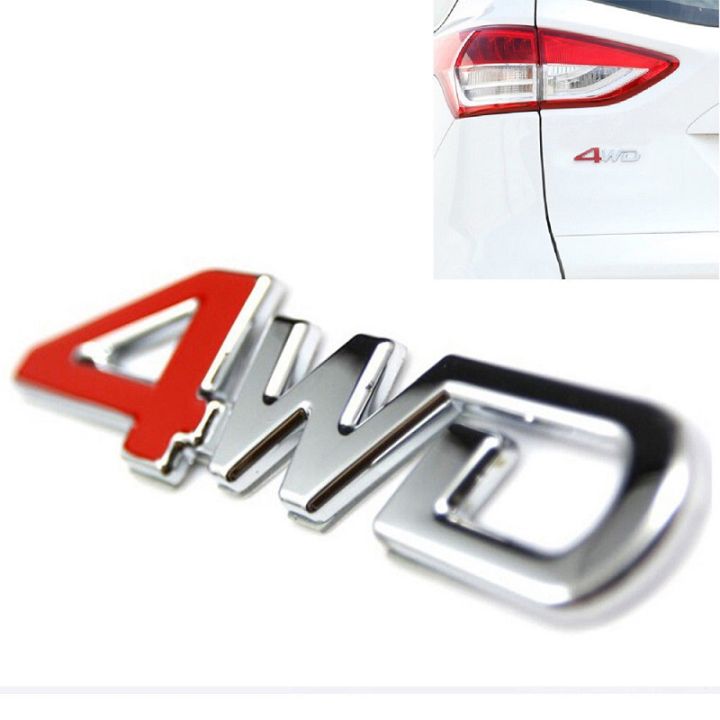 3D 4WD Logo Red and Silver Chrome Sticker - Metal 4 Wheel Drive Decal for Car, Truck, SUV, Off-Road Vehicle
