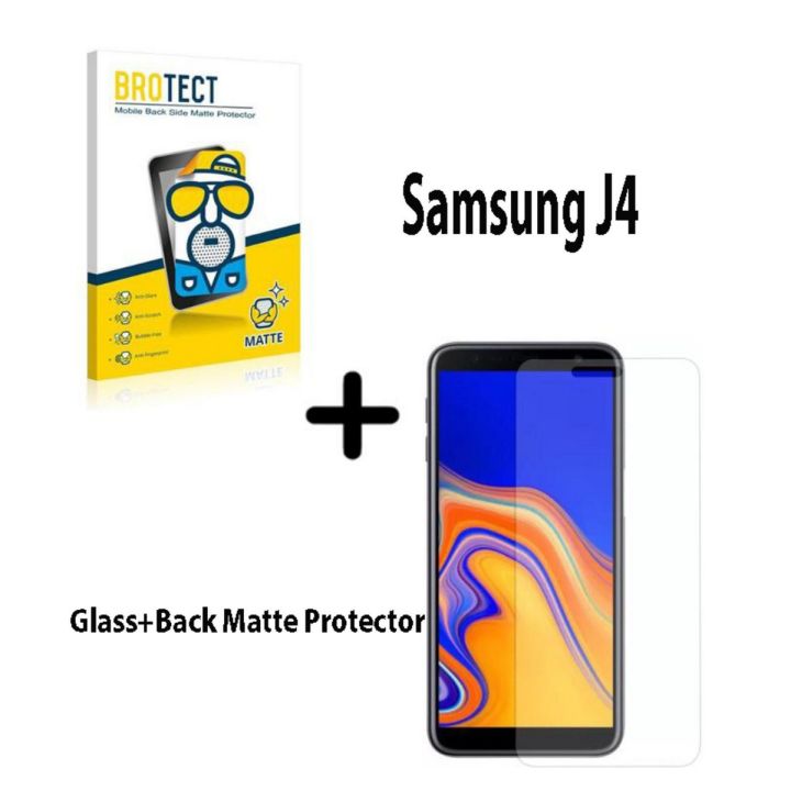 Samsung Galaxy J4 Polish 2.5D Tempered Glass Screen Protector Polish Glass + Back Matte Protector Soft Skin Sheet Soft Film Protection For Samsung Galaxy J4