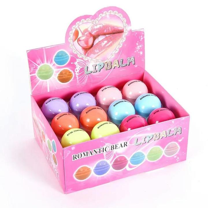 Pack of 2 Fruit Flavor Moisturizing Lip Balm Pure Natural Cute Round Ball Lips Nourishing Repair