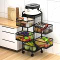Four layer 360° Kitchen Rack Storage Multi-Layer Movable Floor Turntable Trolley for Vegetable Fruit. 