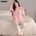 Sana Saleem Peech Pocket Flower With white flowers printed trouser Printed Design Stylish Half Sleeves Round Neck T-Shirt and Trouser Night Suit For Ladies Women and Girls. 