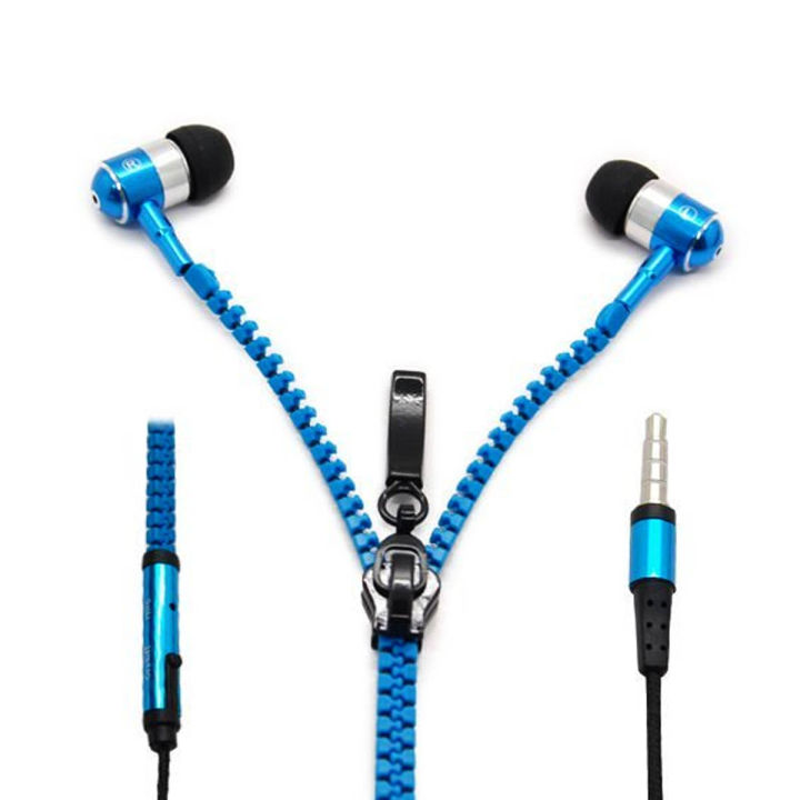 Zipper Style Metal In Ear Headphones with Mic Lightweight Tangle Free Handsfree for Smartphones