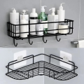 Wall Mounted Rectangle Metal Stand With Hooks for Kitchen Bathroom Storage Rack Organizer Metal Storage Organizer Rack for Shower Caddy, Shampoo Basket No Drilling, Design for Bathroom, Bedroom, Living Room, and Kitchen - Bathroom Rack Stand. 