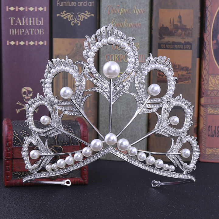 Handmade Bridal Pearl Crystal Tiara Large Hair Crown Pageant Party Headband