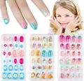 12 / 24 Pcs Children Acrylic Fake Nails Press on Pre-glue Full Cover Glitter Gradient Color Rainbow Baby nails Short False Nail Art Kits Set for Kids Little Girls - Multicolor Gradient Series Gift for baby girls Kidz accessories. 