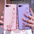 For iPhone 8 Plus / iPhone 7 Plus Back Cover with Love Heart Chain Wrist Strap Fashion Bracelet Shiny Plating Bumper Protective Case Silicone Shockproof Mobile Phone Cases. 
