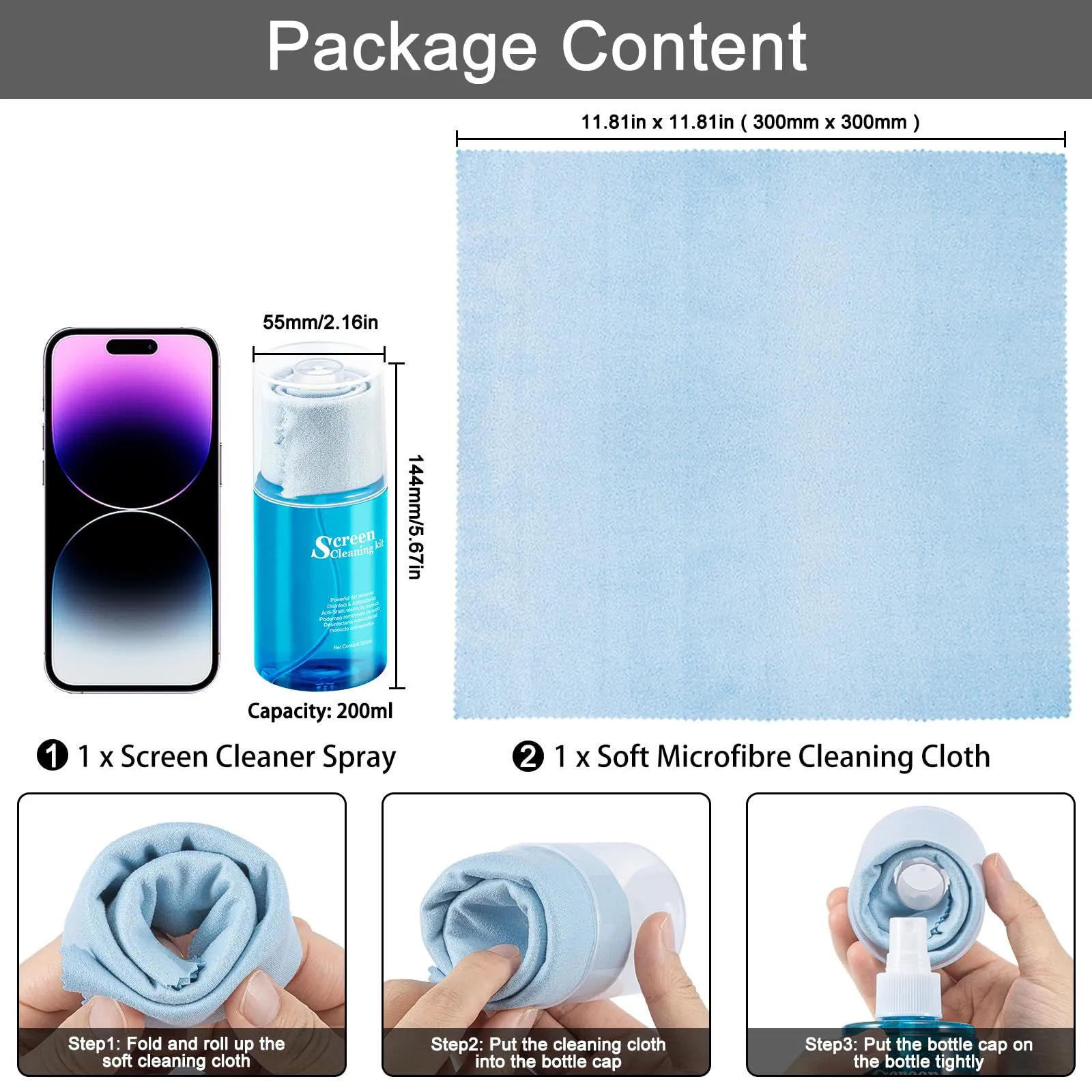 Screen Cleaning Kit 2 in 1 for LED and LCD TV, Computer Monitor, Laptop, Mobile and Tab Screen