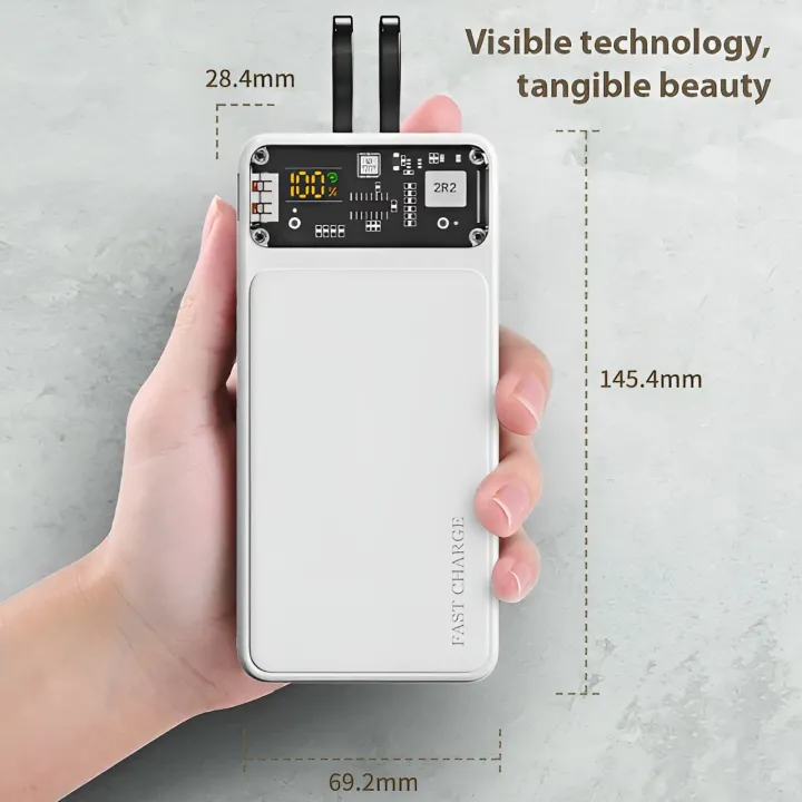 Rock 66W Super Fast Charge 20000mAh Type C Power Bank with Warp Charge, LED Display - PD & iPhone Compatible White