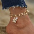 Huitan Metal Rock Chains Anklets for Women Cool Foot Accessories Snake Lock Key Heart Charms Daily Wear Ankle Bracelet Jewelry. 
