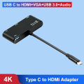 Type C to HDMI VGA Adapter Converter USB C 3.1 to HDMI+VGA+Audio Converter 3 in 1 USBC Hub Use for Mobile Phones and PC/Macbooks. 