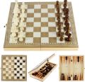 Wooden Chess Board Set Folding Chess Checkers Backgammon 3 in 1. 