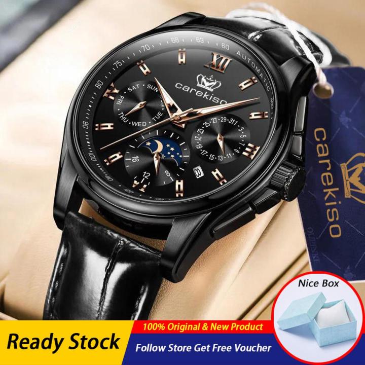 Carekiso New Men's Watches Luxury Brand Waterproof Luminous Wrist Watches Korean Calendar Leather Strap Casual Quartz Watches