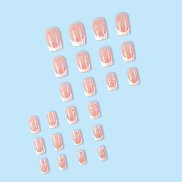 SUMMER%2024%20pcs%20Tips%20French%20Love%20Pearl%20Fake%20Nails%20Nail%20Patch%20Xiaohongshu%20Sweet%20White%20Wearing%20Armor%20-%20Image%203