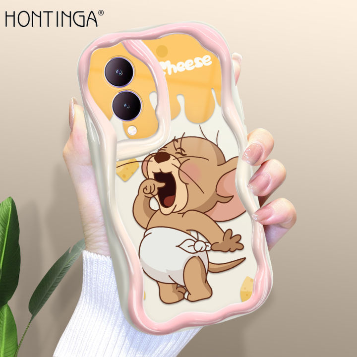 Hontinga for Vivo Y17S Back Cover Tom and Jerry Cream Texture Phone Case Wavy Edge Soft Silicone Cover
