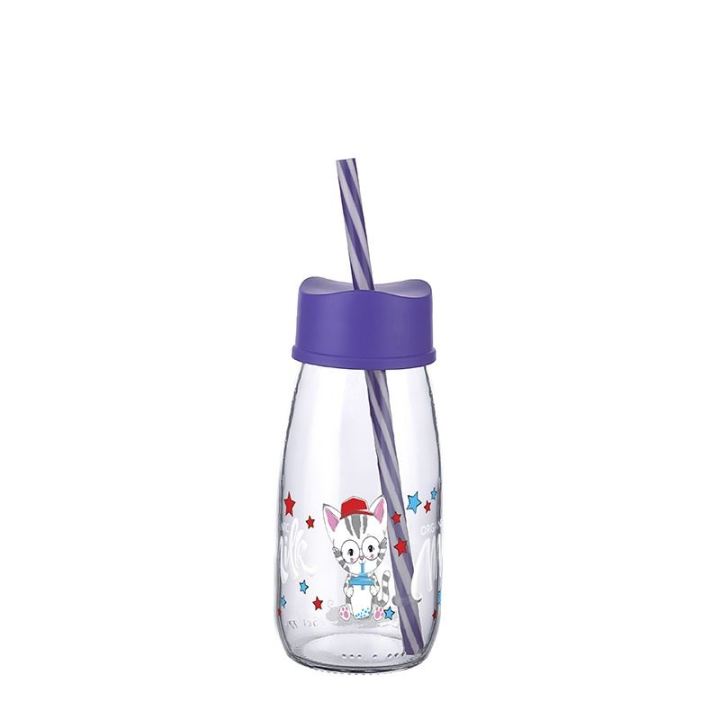 Milk Bottle with Plastic Lid and Straw