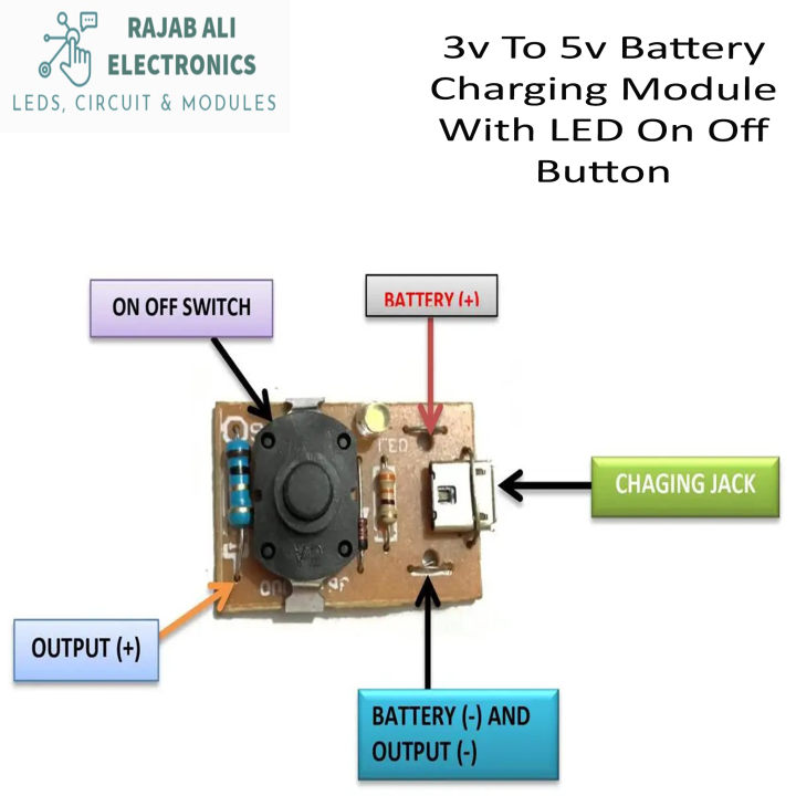 (Pack Of 5/10) Battery Charging Board 3.7v to 5v DC With LED Light On/Off Button Battery Charging Circuit