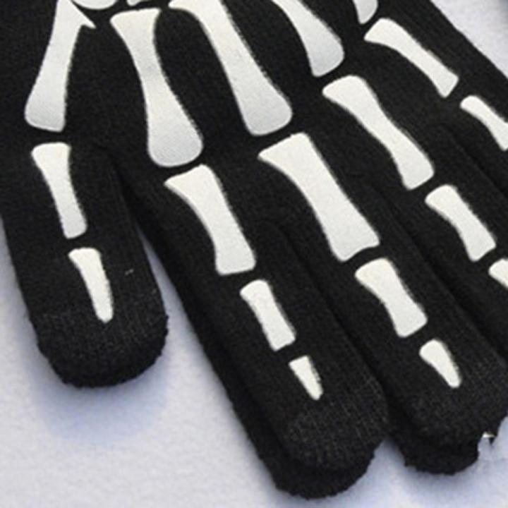 Halloween Skeleton Gloves Keep Warm Touchscreen Luminous Skeleton Warm Gloves