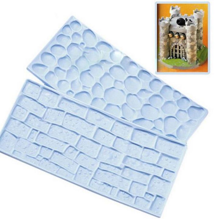 T 2-PIECE BRICKS & STONE WALL IMPRESSION MOLDS CAKE DECORATING TEXTURE SHEETS