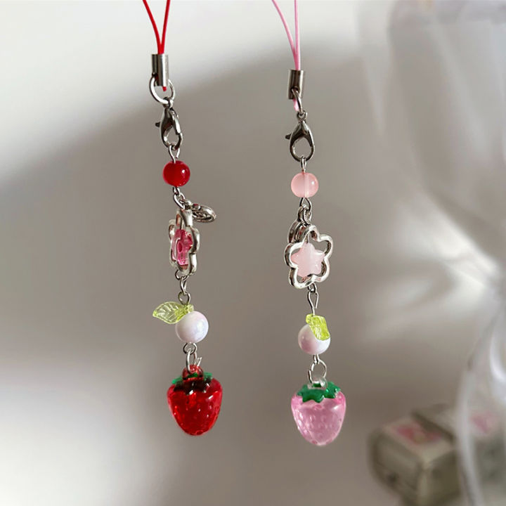 Sweet Cute Strawberry Mobile Phone Lanyard Lovely Fruits Phone Chain For Girls Y2K Aesthetic Cellphone Keychain MIRRORRR