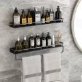 Bathroom Shelf Black Aluminum Kitchen Storage Rack Shower Wall Mounted Nets Shelves Organizer Bathroom Accessories Towel Holder. 