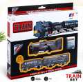 High-Quality Battery-Operated Black Train Set with Track - 13pcs, Classic Steam Locomotive & Passenger Cars, 210cm Railway Toy for Kids. 