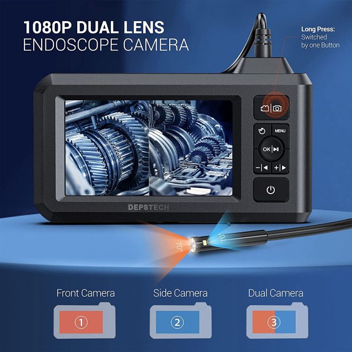 DEPSTECH DS300 Dual Lens Industrial Endoscope, 1080P Digital Borescope Inspection Camera with 7.9mm IP67 Waterproof Camera, Sewer Camera with 4.3" LCD Screen, 7 LED Lights,16.5FT Semi-Rigid Cable, 32GB Card ORIGINAL UK ZONE STOCK