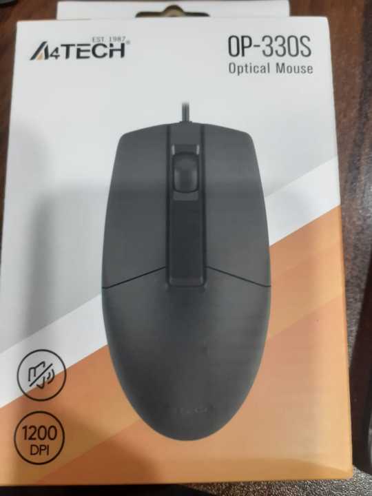 A4Tech OP-330S Wired Mouse - SILENT CLICK - 1200 DPI - For PC Laptop - Black
