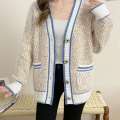 Women's Thickened Long Sleeved Outerwear Foreign New 2023 Knitted Cardigan Autumn and Winter Small Fragrance Lazy Style Loose Sweater Jacket. 