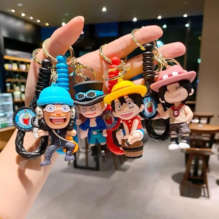 New One Piece Keychain Luffy Zoro Usopp Nami Skull Anime Action Figures PVC Toys Keyring keychain Pendant Kids Birthday GiftsBasketball